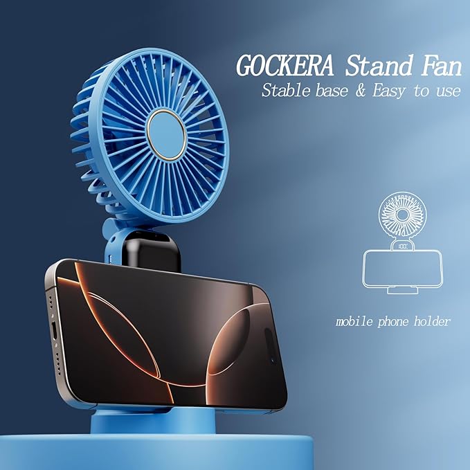 Portable Fan, 4200mAh Battery Operated Fan, 5 Speeds&Digital Display, Makeup Fans for Women with Base, 180°Foldable 3in1 Handheld/Neck/Desk Fan for Outdoor Indoor,Ultra Quiet (sky blue)