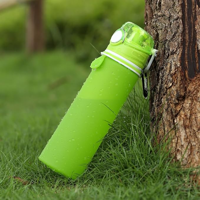 Valourgo Collapsible Water Bottle, Silicone Foldable with Leak Proof Valve BPA Free, Aqua Blue, 21 oz