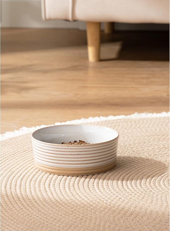 Ceramic Dog Bowls, 4 Cups Food and Water Bowl for Puppy, Small & Medium Sized Dogs, Cute Dog Dish, Easy to Clean, Vanilla White