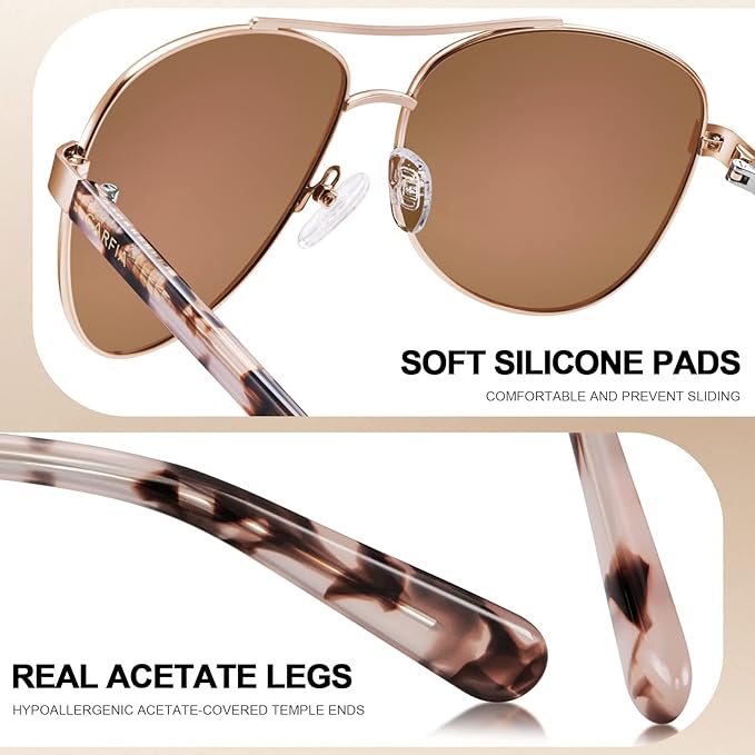CARFIA Retro Trendy Pilot Sunglasses for Women Polarized UV Protection, Lightweight Outdoor Driving Lady Sunnies Metal Frame