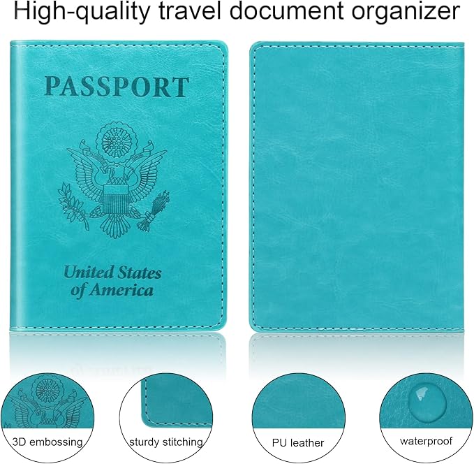 Turquoise & Pink Passport Holder, Cruise Essentials Passport Wallet Cover Case for Family Women Men, Travel Must Haves Passports Book Protector