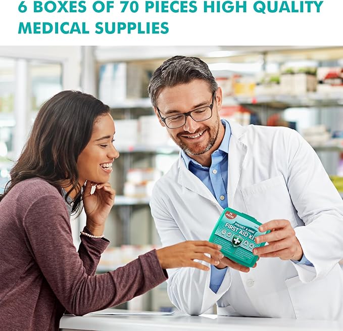 General Medi 420 Piece First Aid Kit, 6 Individual Boxes of 70 Items Each - Contains Premium Medical Supplies for Travel, Home, Office, Vehicle, Camping, Workplace & Outdoor (420 pcs, 6 Pack)