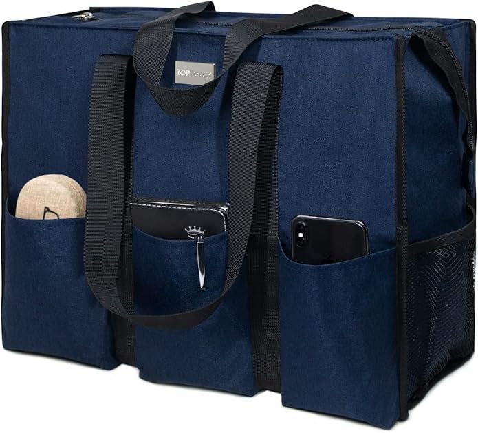 TOPDesign Utility Water Resistant Tote Bag with 13 Pockets, Top Zipper Closure & Thick Bottom Support, for Working Women