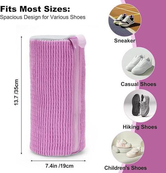 Shoe Washing Machine Bag - Laundry Shoe Bag (2-Pack) Includes 3 Laundry Bags, Reusable, Washer & Dryer Safe, 360° Deep Cleaning for All Shoe Types, Self-Locking Zipper(Purple)