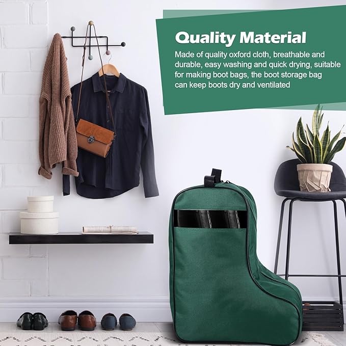 2 Pcs Boot Bags for Cowboy Boots Portable Storage Bag for Travel Long Tube Shoes Bags Men Tall Shoe with Handle for Home Travel (Dark Green)