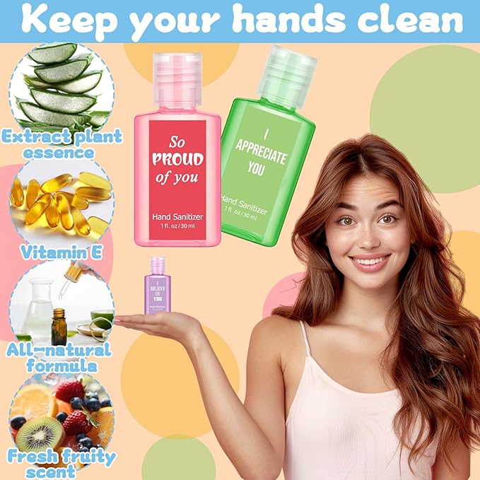 Frienda 24 Pcs Inspirational Hand Sanitizers Bulk Employee Appreciation Gifts Travel Size Scented Hand Sanitizers 1 oz Mint Watermelon Assorted Scents for Women Men Adults Christmas Stocking Stuffers