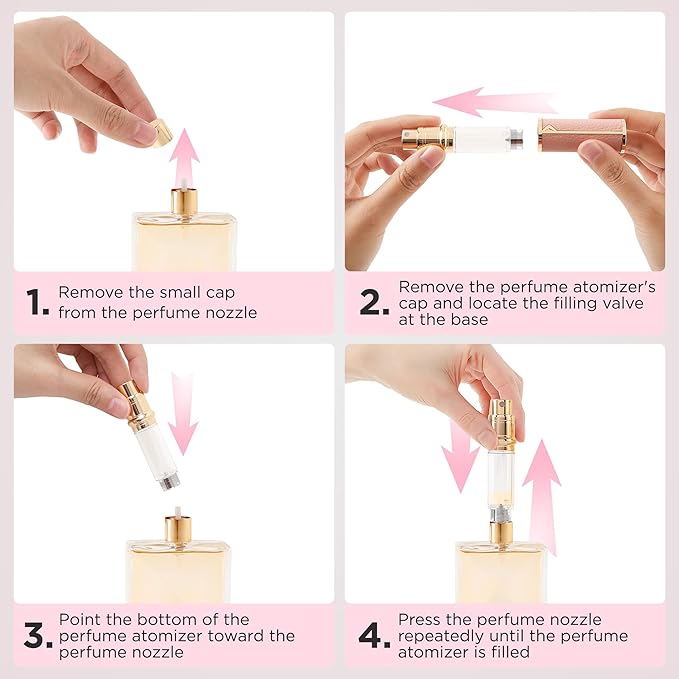 Travel Perfume Bottle Refillable, Sparkle Perfume Atomizer Leak-Proof Portable 5ML Mini Empty Atomizer Sprayer Bottle for Traveling and Outgoing (Pink - Leather style, 5ML)