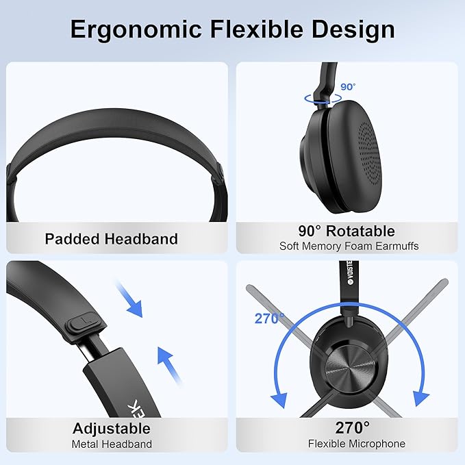 Wireless Headset, Bluetooth Headset with Noise Cancelling Microphone for PC,On-Ear Headphones with USB Dongle & Mute Button for Office Work, Video Meeting,Cell Phones, Computer