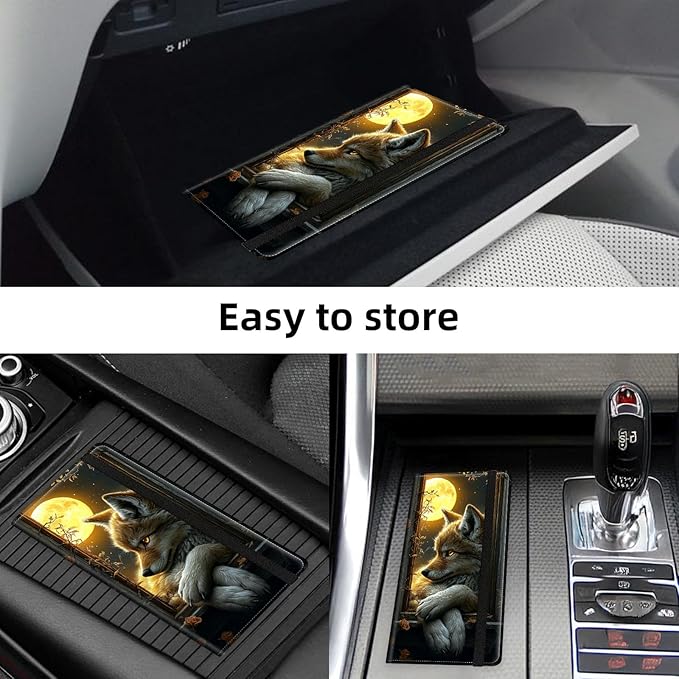 Car Registration and Insurance Holder PU Leather Vehicle Insurance and Registration Holders Wallet Case with Elastic Band Closure for ID Card, Driving Licence, Fox Moonlit Window