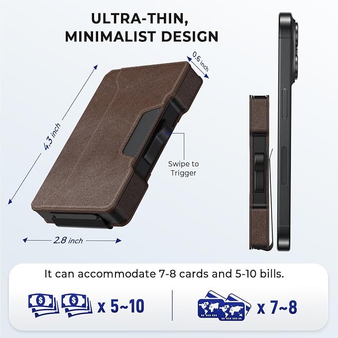 Slim Wallet for Men - Minimalist Mens Wallet with Money Clip, Aluminum Pop Up Card Case and Leather Slots Credit Card Holder RFID Blocking Wallet for Men with Gift Box