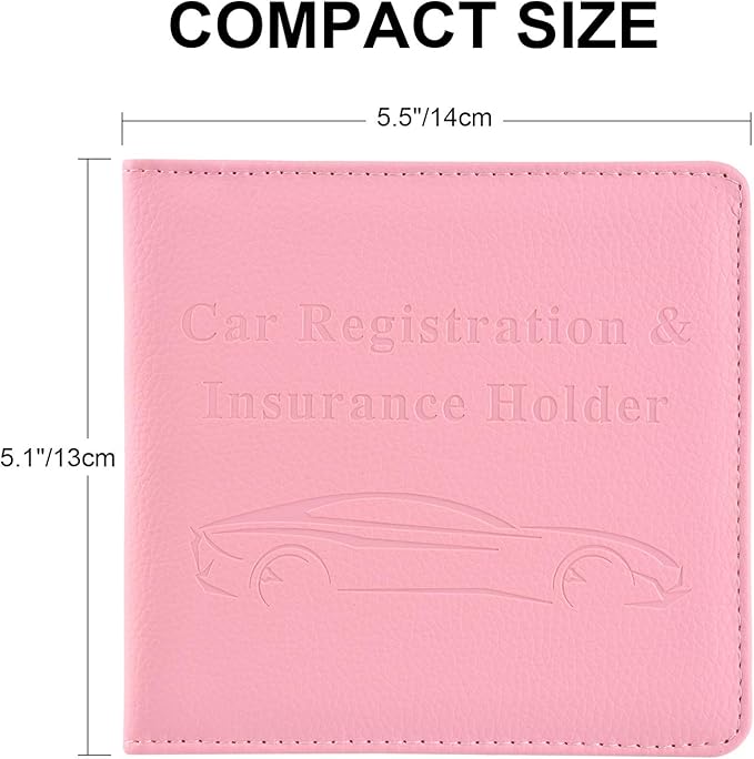 Cacturism Car Registration and Insurance Holder, Vehicle Glove Box Car Organizer，Women Interior Car Accessories Case for Cards, Essential Document, Driver License, Pink