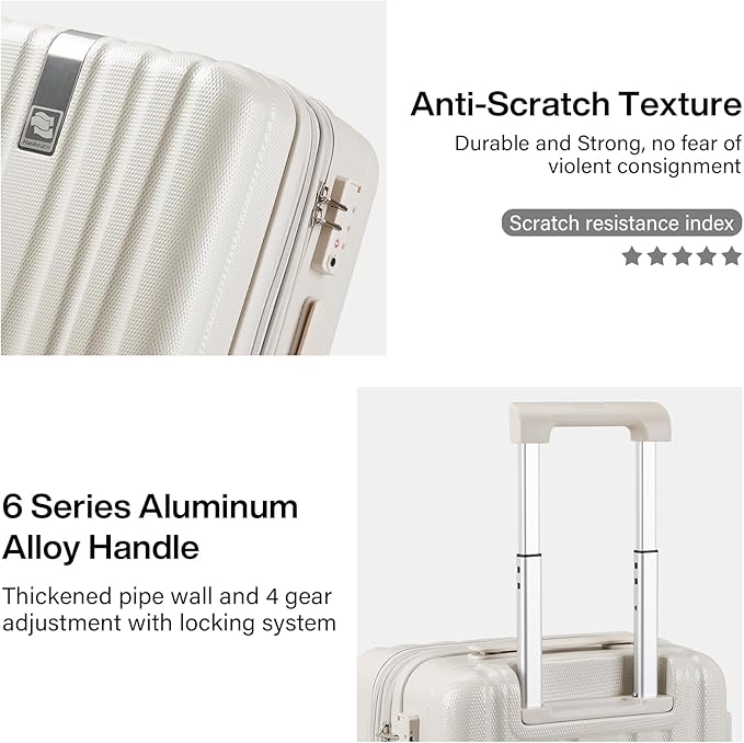 Hanke Expandable Hard Shell Luggage Sets 2 piece Carry On Luggage with Wheels Suitcases Lightweight Checked Travel Luggage Rolling Large Suitcase Travel Luggage Bag Woman Men 20/29 Inch(Ivory White)