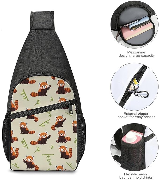SWEET TANG Elegant Chest Cross Body Bag Red Panda Art Sling Shoulder Backpack for Women, Adjustable and Comfortable Gym Sack, Anti Theft Cycling Traveling Hiking Daypack