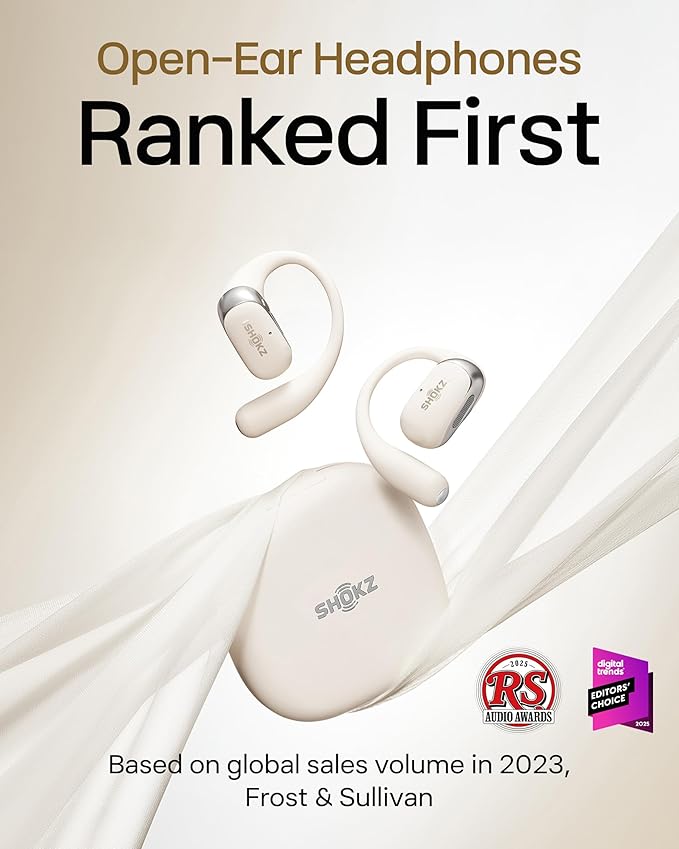 SHOKZ OpenFit 2 Open-Ear Headphones,True Wireless Bluetooth Earphones with Microphone,Earhook Earbuds with 48 Hours of Playtime,Fast Charging,IP55 Water-Resistant,with Carrying Bag,Beige,Bluetooth5.4