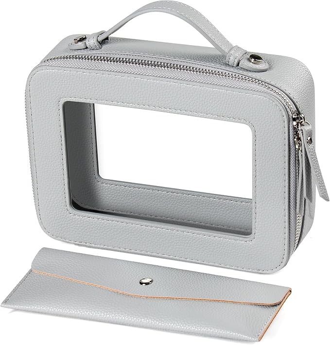 EcoVision Clear Makeup Bag, Travel Cosmetic Accessory Bag, Toiletry Organizer Bags for Women, Portable Waterproof Zipper Cosmetic Bag with Transparent Window
