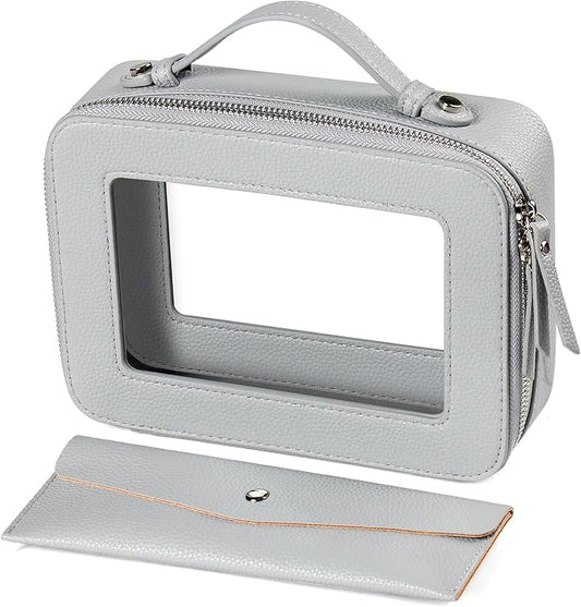 EcoVision Clear Makeup Bag, Travel Cosmetic Accessory Bag, Toiletry Organizer Bags for Women, Portable Waterproof Zipper Cosmetic Bag with Transparent Window