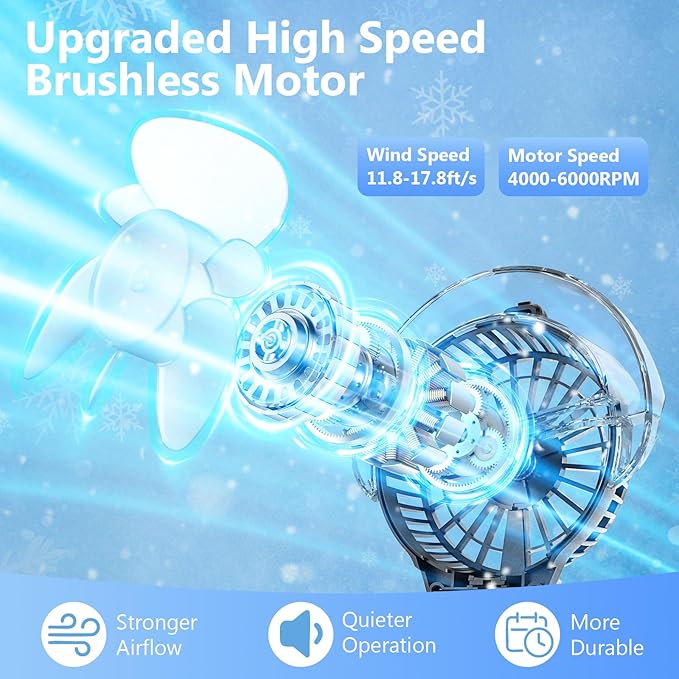 6000mAh Portable Handheld Misting Fan as Power Bank, 50ml XL Water Tank, 20H Runtime 3 Speeds, 180° Foldable Rechargeable Mist Fan for Travel, Outdoors, Makeup - Black