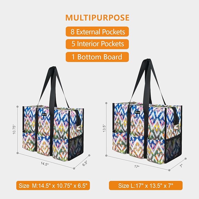 TOPDesign Utility Water Resistant Tote Bag with 13 Pockets, Top Zipper Closure & Thick Bottom Support, for Working Women