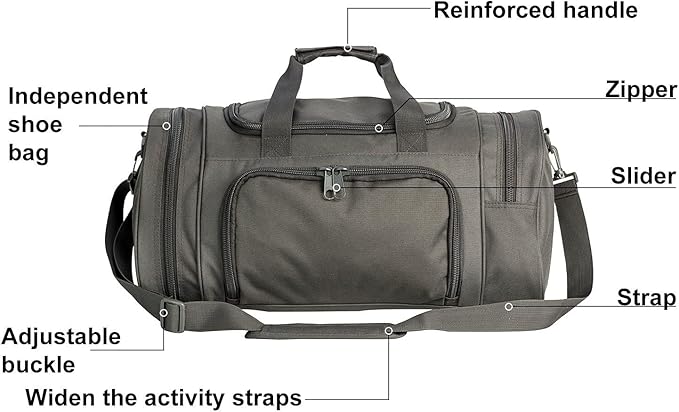 Gym Bag Duffle Bags for Men Women with Shoes Compartment Sport Weekend Travel Overnight Carry On Bag for Tactical Military Travel Work Out Bags (Grey)