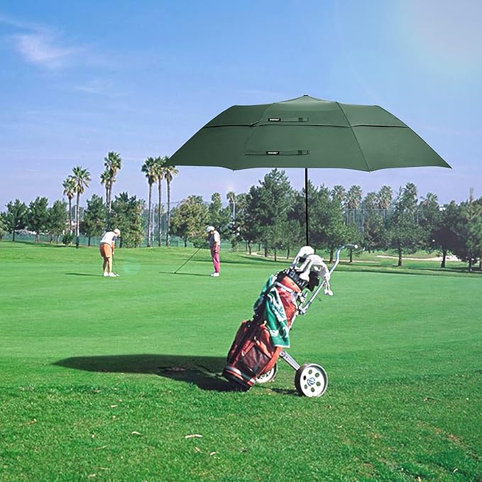 G4Free 62 Inch Portable Golf Umbrella Large Oversize Double Canopy Vented Windproof Waterproof Automatic Open Stick Umbrellas for Men and Women(Dark Green)