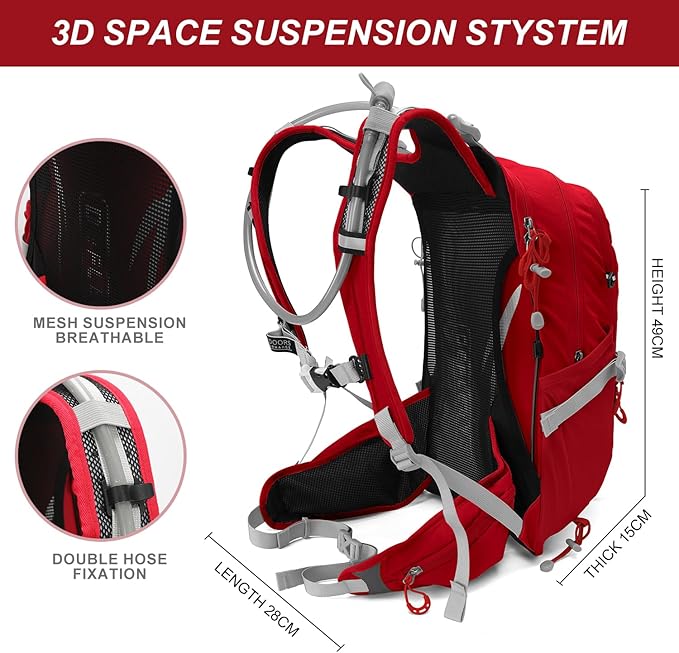 Hydration Pack,20L Hydration Backpack, Hiking Internal Frame Backpacks with 2L Hydration Water Bladder and Rain Cover, for Cycling,Camping, Hunting,Ski, Snow for Men, Women (red)