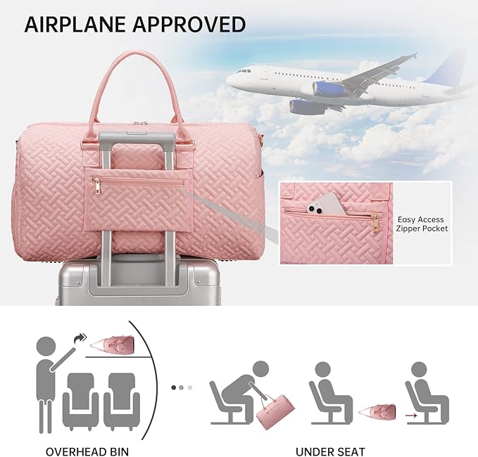 Duffle Bag for Travel, Weekender Bag with Shoe Compartment, Carry On Overnight Bag for Women with Toiletry Bag, Gym Bag with Wet Pocket, Hospital Bags for Labor and Delivery Beige