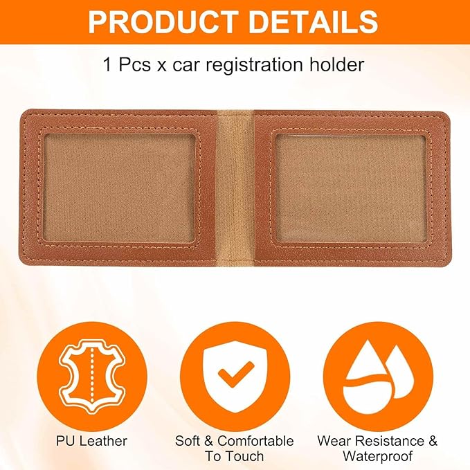 HARFINGTON Car Registration and Insurance Holder PU Leather Vehicle Glove Box Organizer Storage Accessories Car ID Holder with 2 Pockets for License ID Card Bank Card Documents, Brown