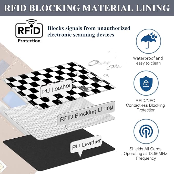 Passport Holder for Travel Essentials, RFID Premium Leather Passport Wallet Cover Case for Travel Must Haves Accessories, Passport Book Holders for Women Men Black White Checkered