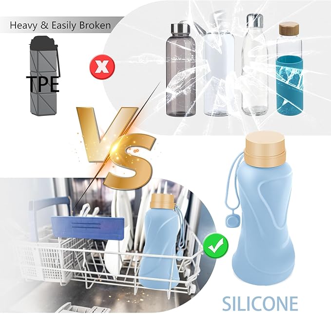 Collapsible Water Bottles 2 Pack,Leak Proof,Reuseable BPA Free Silicone Foldable Water Bottles,Durable Lightweight for Travel Gym Camping Hiking,Compact Size Portable Sports Water Bottle (Pink&Blue)