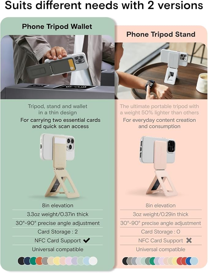 MOFT Phone Tripod Wallet for iPhone, Mulit-Angles, Lightweight Phone Stand, MOVAS Vegan Leather Magnetic Wallet, Strong Magnets, NFC Card Holder, Travel Essential, Soothing Mist (with Card Slot)