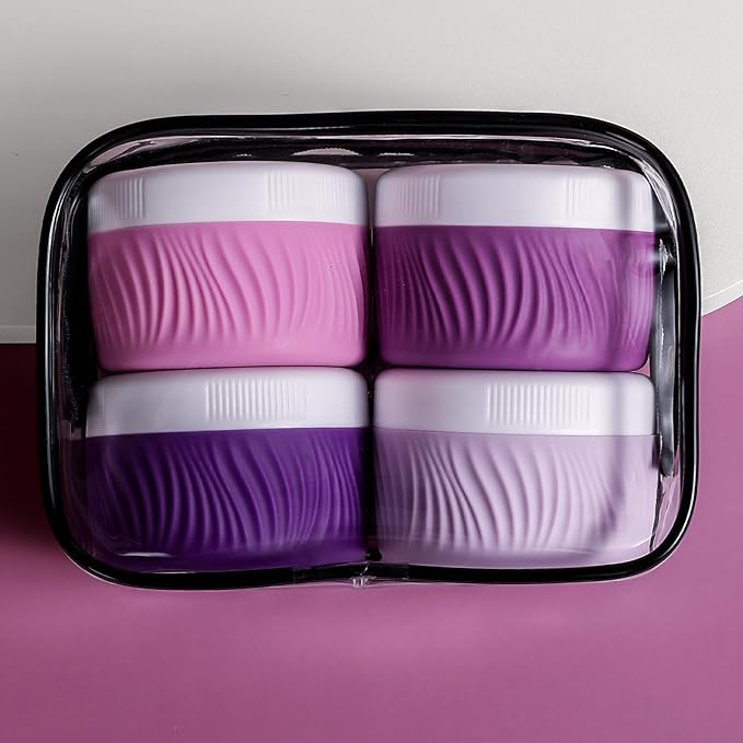 Travel Containers for Toiletries, Silicone Cream Jars BPA-Free, TSA Approved 2oz Travel Size Containers, Leak-proof Portable Size Silicone Jars with Lid for Face Hand Body Cream (4 Pack)
