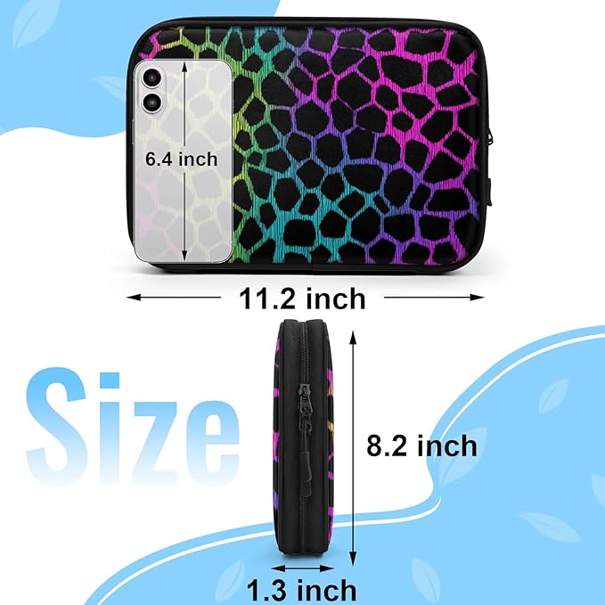 Colorful Leopard Print Travel Cable Organizer Pouch Neon Animal Skin Electronics Accessories Carry Case Portable Water Resistant Storage Bag for Cord Charger Phone Earphone SD Card