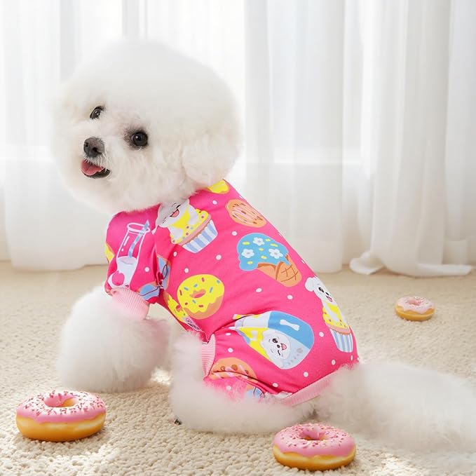 XPUDAC 4 Pieces Dog Pajamas for Small Medium Sized Dogs Stretchable Dog Pjs Soft Puppy Clothes Boy Girl Cats Pet Outfits, X-Small