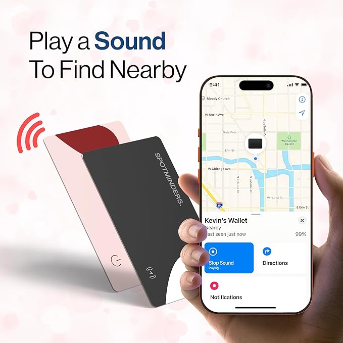 Wallet Tracker Card - Apple MFI Certified & Works with Apple Find My Tracking Card for Wallet Tag Rechargeable IP68 Waterproof 0.07in Slim Item Finder (Valentines Edition (Pack of 2))