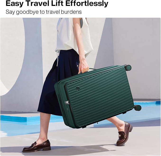 mixi 24 Inch Large Expandable Checked Luggage PC Hard Shell Suitcase Top Opening Rolling Travel Suitcases with Spinner Wheels & TSA Lock, Blackish Green