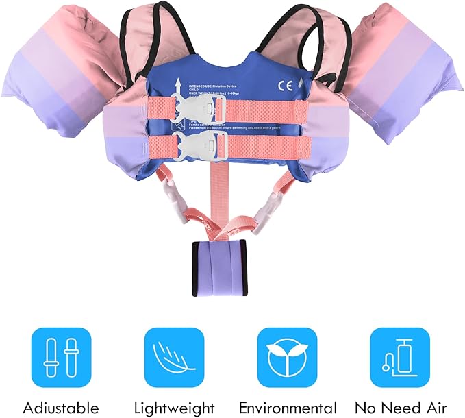 Chriffer Kids Swim Vest Life Jacket for 30-55 Pounds Boys and Girls, Toddler Floaties with Shoulder Harness Arm Wings for 2,3,4,5,6,7 Years Old Baby