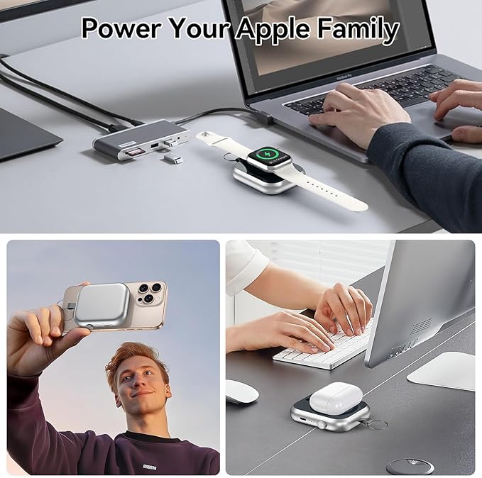 Magnetic Power Bank 10000mAh with Detachable Lanyard-3-in-1 Magnetic Wireless Charger,22.5W PD Fast Charging,Compact Portable Battery Pack for iPhone 16/15/14/13/12,Apple Watch & AirPods