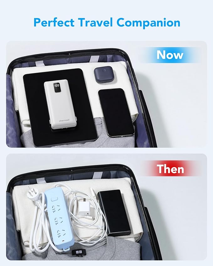 charmast Portable Charger with Built-in Cables and Plug, 10000mAh USB C Power Bank Fast Charging, External Battery Pack Slim, Travel Essentials Compatible with iPhones, Samsung Galaxy, iPad