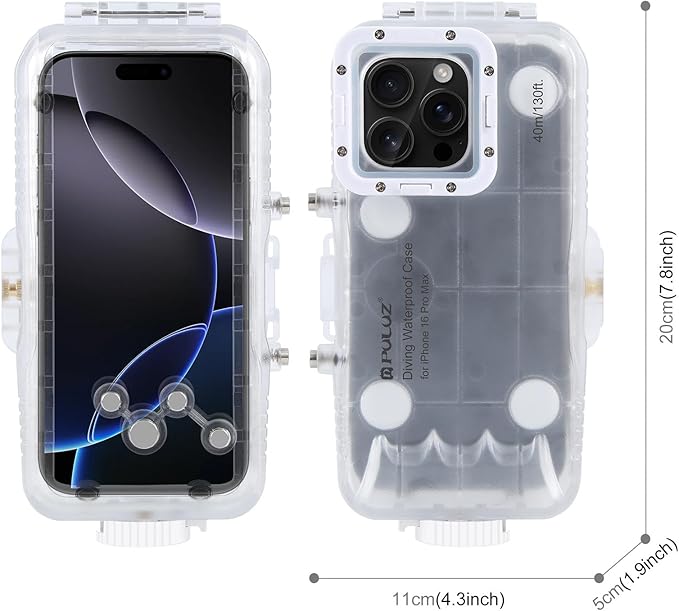 PULUZ Diving Waterproof Phone Case, Underwater Snorkeling Diving Case for iPhone 16 Pro Max, [130ft/40m] Professional Scuba Dive Waterproof Cover Photo Video Taking Housing
