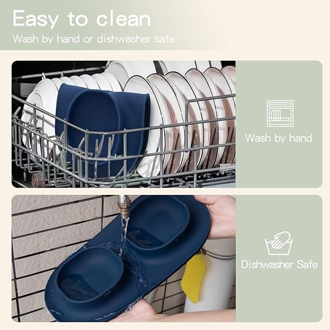 Dog Food Bowls Pet Bowls & Dog Water Bowls with No-Spill and Non-Skid, Feeder Bowls with Dog Bowl Mat for Small Medium Large Size Dogs Cats Puppy Pets, Dog Dishes (Blue)