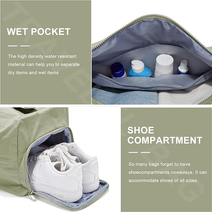 Small Gym Bag with Shoe Compartment, Workout Sport Duffle Bag for Women Travel, Waterproof Shoulder Overnight Bags Lightweight Carry on Tote Bags for Swim, Yoga, Dance