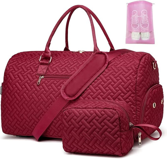 Duffle Bag for Travel, Weekender Bag with Shoe Compartment, Carry On Overnight Bag for Women with Toiletry Bag, Gym Bag with Wet Pocket, Hospital Bags for Labor and Delivery Beige