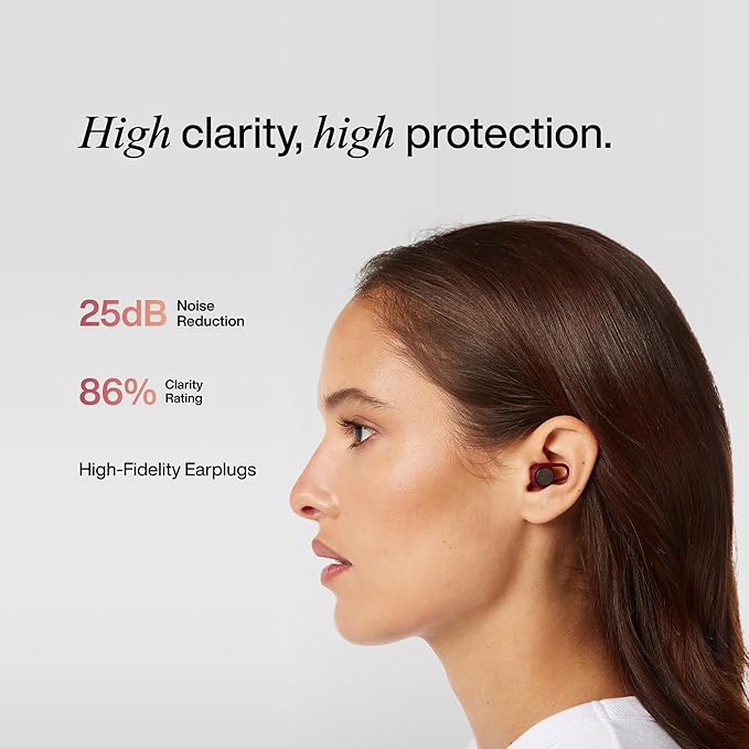 Hears Plus High-Fidelity Ear Plugs – Enhanced Noise Reduction for Loud Events, Focus, Travel & Noise Sensitivity – Certified 25dB SNR Hearing Protection – Reusable, Hypoallergenic Tips + Carry Case