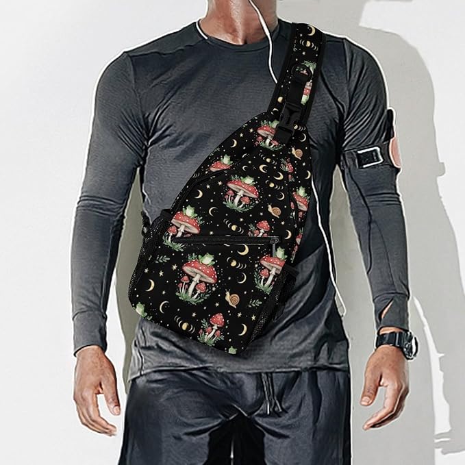 SWEET TANG Casual Sling Backpack for Women Chest Shoulder Crossbody Backpack, Gym Funny Sack, Satchel Travel Bag Outdoor Hiking Daypack Moon Frog Mushroom