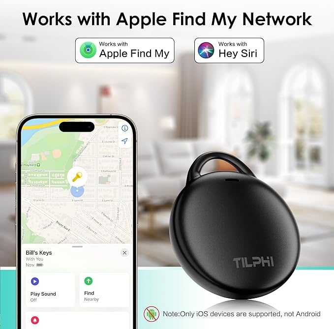 Air Tracker Tags-4 Pack: Bluetooth Tracker Works with Apple Find My (iOS Only), Key Finder and Smart Tag Locator for Luggage, Backpack, Suitcases, Pets, Replaceable Battery(Black)