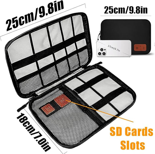 Travel Cable Organizer Pouch Electronic Accessories,Travel Essentials,Cord Organizer Storage Bag For Cord, Charger, Phone, Earphone,SD Card,Black