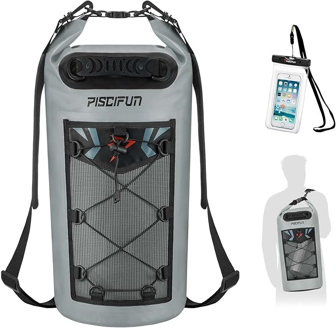 Piscifun Dry Bag, Waterproof Floating Backpack 10L/20L/30L/40L with Waterproof Phone Case for Boating, Kayaking, Fishing
