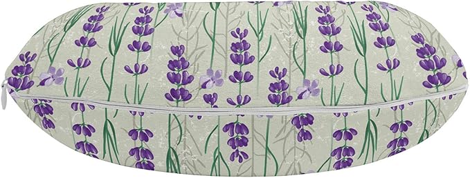 Ambesonne Lavender Travel Pillow Neck Rest, Botanical Pattern with Fresh Herbs Aromatherapy Spa Theme, Memory Foam Traveling Accessory for Airplane and Car, 12", Pale Sage Green Violet