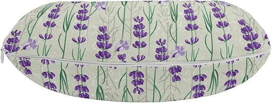 Ambesonne Lavender Travel Pillow Neck Rest, Botanical Pattern with Fresh Herbs Aromatherapy Spa Theme, Memory Foam Traveling Accessory for Airplane and Car, 12", Pale Sage Green Violet