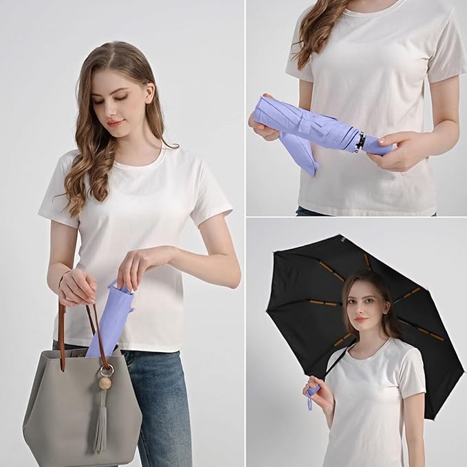 BAODINI Small UV Protection Travel Umbrella Compact for Rain and Sun UPF 50+ Windproof Portable 42 inch Umbrella for Women and Men